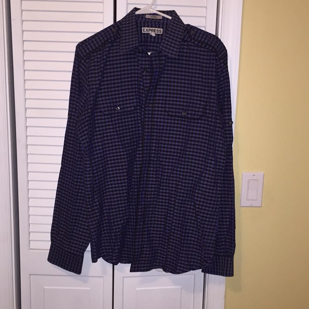 Express blue checkered dress shirt